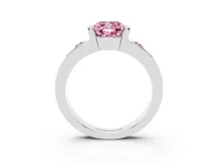 Fancy Pink Cushion Cut Diamond Channel-Set Band Ring Set in White gold with Bezel Prong Setting