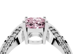 Fancy Pink Oval Cut Diamond Solitaire Engagement Ring Set in Silver with Pavé Shoulders