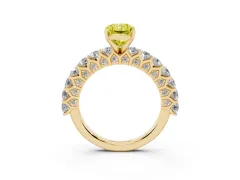 Fancy Yellow Radiant Cut Diamond Solitaire Ring Set in Yellow gold with Shared Prong Pavé Band