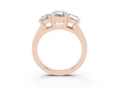 Radiant Cut Diamond Three-Stone Ring Set in Rose gold with Channel-Set Band and Prong Settings