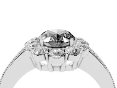 Fancy Black Oval Cut Diamond Halo Pavé Engagement Ring Set in White gold with Milgrain Detailing