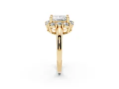 Princess Cut Diamond Halo Cluster Engagement Ring Set in Yellow gold with Polished Band and Prong Setting