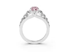 Fancy Pink Marquise Cut Diamond Solitaire Ring Set in Platinum with Pavé-Set Band and Prong Setting