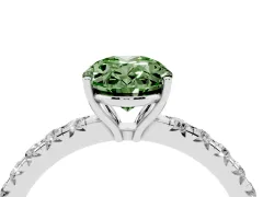 Fancy Green Oval Cut Diamond Pavé Solitaire Engagement Ring Set in Silver with Prong Setting