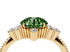 Fancy Green Round Cut Diamond Cluster Ring Set in Yellow gold with Beaded Band