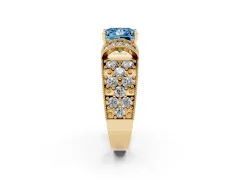 Fancy Blue Princess Cut Diamond Milgrain Halo Pavé Engagement Ring Set in Yellow gold with Prong Setting