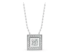 Princess Cut Square Halo Pendant Set in White gold with Bezel Setting and Side Detail