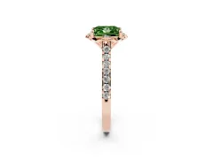 Fancy Green Princess Cut Diamond Solitaire Ring Set in Rose gold with Pavé Band and Floral Prong Setting
