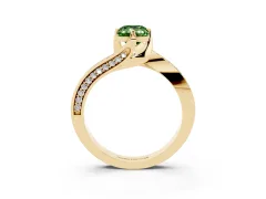 Fancy Green Emerald Cut Diamond Solitaire Ring Set in Yellow gold with Intertwined Pavé Twist Band
