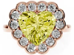 Fancy Yellow Heart Cut Diamond Halo Cluster Engagement Ring Set in Rose gold with Solitaire Band and Prong Setting