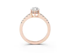 Marquise Cut Diamond Solitaire Engagement Ring Set in Rose gold with Pavé Band and Prong Setting
