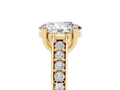 Oval Cut Diamond Prong Set Solitaire Engagement Ring Set in Yellow gold with Pavé Band