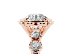 Round Cut Diamond Floral Halo Ring Set in Rose gold with Shared Prong Band