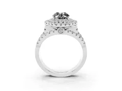 Fancy Black Oval Cut Diamond Double Halo Ring Set in White gold with Round Pavé Split Shank