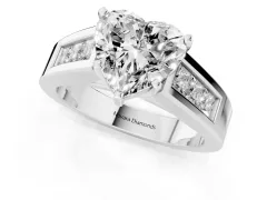 Heart Cut Diamond Solitaire Ring Set in Platinum with Channel-Set Accent Stones and Prong Setting