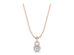 Round Halo Diamond Pendant Set in Rose gold with Pavé-Set Halo