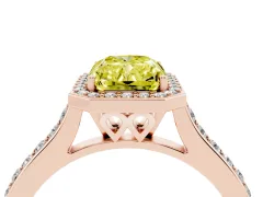 Fancy Yellow Radiant Cut Diamond Halo Engagement Ring Set in Rose gold with Round Pavé Shoulders and Heart Gallery