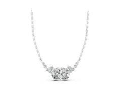 Oval Diamond Pendant Set in Silver with Heart Accents and Prong Setting