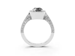Fancy Black Oval Cut Diamond Halo Engagement Ring Set in White gold with Accent Split Shank Band