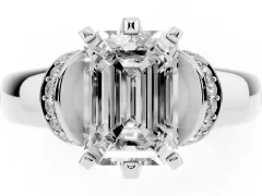 Emerald Cut Diamond Pavé Band Solitaire Ring Set in Silver with Prong Setting