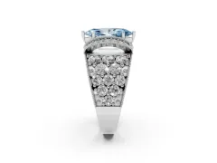 Fancy Blue Marquise Cut Diamond Milgrain Halo Pavé Engagement Ring Set in White gold with Prong Setting