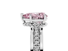 Fancy Pink Pear Cut Diamond Solitaire Ring Set in Silver with Channel Set Band and Prong Setting