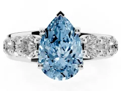 Fancy Blue Pear Cut Diamond Pavé Engagement Ring Set in Silver with Prong Setting