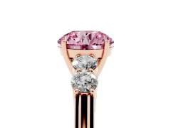 Fancy Pink Round Cut Diamond Five-Stone Prong Set Band Ring Set in Rose gold with Polished Band