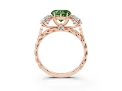 Fancy Green Heart Cut Diamond Three-Stone Ring Set in Rose gold with Braided Band