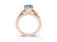 Fancy Blue Heart Cut Diamond Pavé Engagement Ring Set in Rose gold with Prong Setting