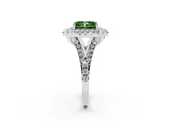 Fancy Green Radiant Cut Diamond Double Halo Ring Set in Silver with Pavé Split Shank and Prong Setting