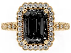 Fancy Black Radiant Cut Diamond Halo Ring Set in Yellow gold with Pavé Milgrain Band