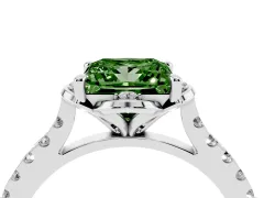 Fancy Green Princess Cut Diamond Solitaire Ring Set in Silver with Pavé Band and Floral Prong Setting