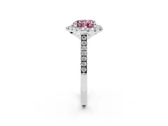 Fancy Pink Heart Cut Diamond Cushion Halo Ring Set in White gold with Pavé Band