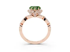 Fancy Green Heart Cut Diamond Halo Twist Band Solitaire Ring Set in Rose gold with Prong-Set Center Stone