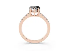 Fancy Black Heart Cut Diamond Solitaire Engagement Ring Set in Rose gold with Pavé Band and Prong Setting