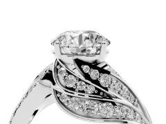 Round Cut Diamond Solitaire Ring Set in Platinum with Layered Twist Pavé Band