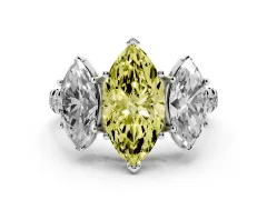 Fancy Yellow Marquise Cut Diamond Three-Stone Ring Set in Silver with Pavé Band