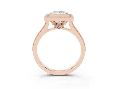 Princess Cut Diamond Halo Milgrain Pavé Band Ring Set in Rose gold with Prong Setting