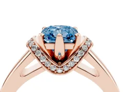 Fancy Blue Radiant Cut Diamond Pavé Band Solitaire Ring Set in Rose gold with Prong Setting