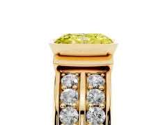 Fancy Yellow Radiant Cut Diamond Wide Channel Set Band Ring Set in Yellow gold with Bezel Setting
