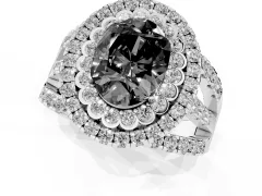 Fancy Black Oval Cut Diamond Double Halo Ring Set in Platinum with Round Pavé Split Shank