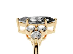 Fancy Black Marquise Cut Diamond Solitaire Ring Set in Yellow gold with Cluster Accents on Each Side