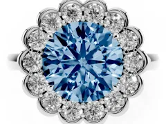 Fancy Blue Round Cut Diamond Halo Cluster Engagement Ring Set in Platinum with Solitaire Band and Prong Setting