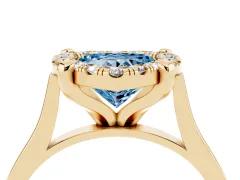 Fancy Blue Heart Cut Diamond Cluster Halo Solitaire Ring Set in Yellow gold with Prong Setting