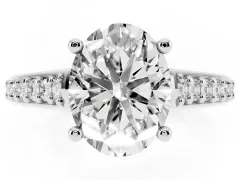 Oval Cut Diamond Prong Set Solitaire Engagement Ring Set in White gold with Pavé Band