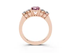Fancy Pink Radiant Cut Diamond Five-Stone Prong Set Band Ring Set in Rose gold with Polished Band