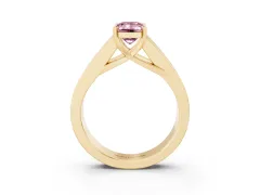 Fancy Pink Emerald Cut Diamond Solitaire Ring Set in Yellow gold with Channel-Set Accent Stones and Prong Setting