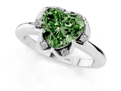 Fancy Green Heart Cut Diamond Round Cluster Halo Ring Set in Platinum with Solitaire Band and Prong Setting