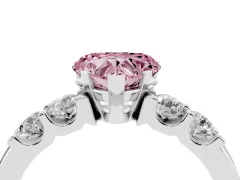 Fancy Pink Heart Cut Diamond Five-Stone Prong Set Engagement Ring Set in Silver with Channel Band